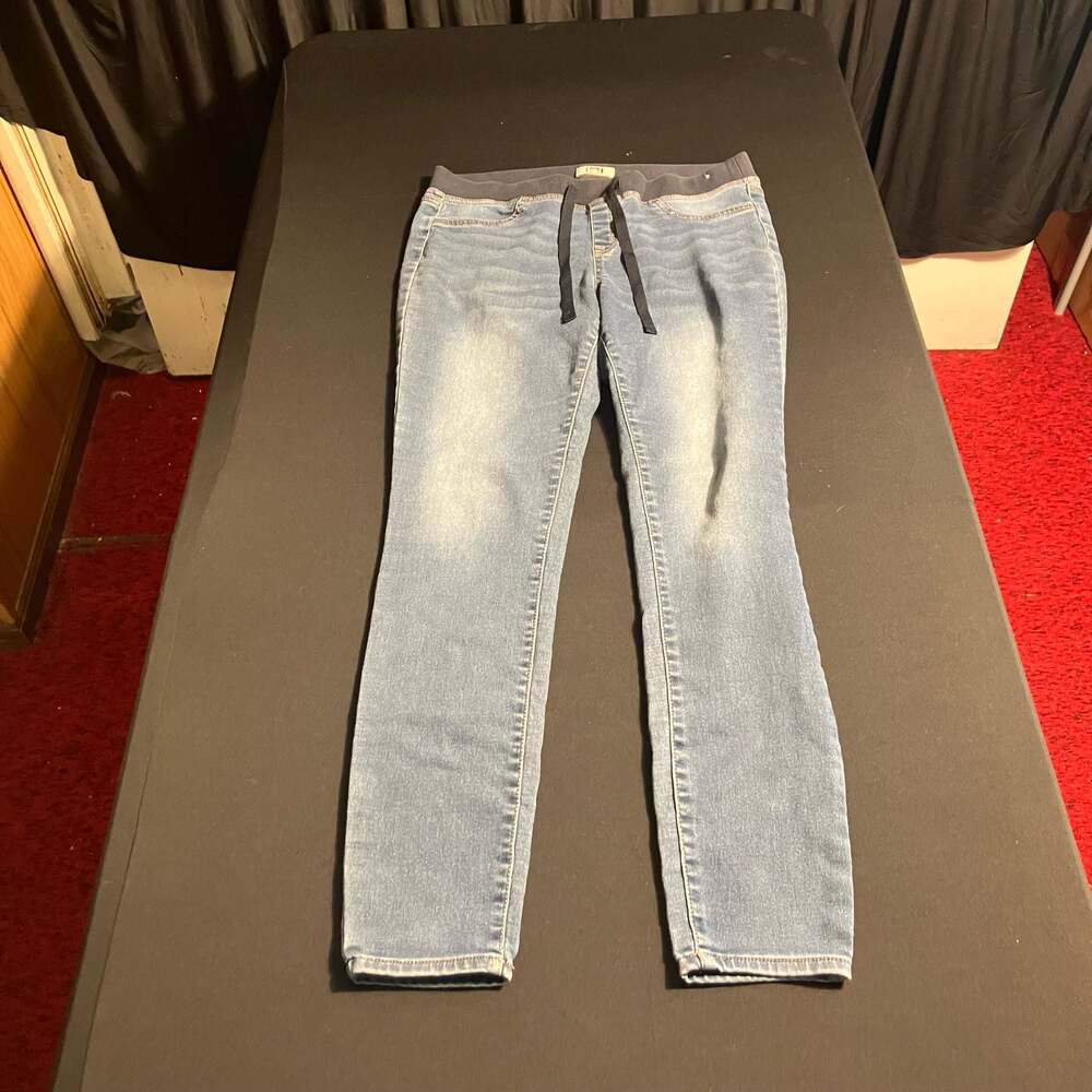 lei Women's Blue Denim Elastic Drawstring Waistband Skinny Jeans Size L Regular
